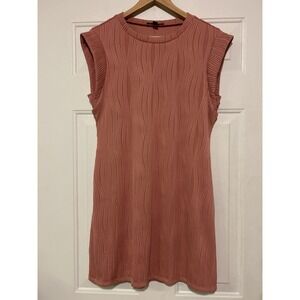 Robert Louis Women Dusty Rose Wavy Textured Knit Shift Summer Dress S New